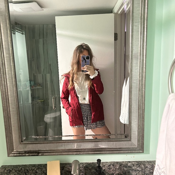 Dark deep red Lululemon rain jacket
